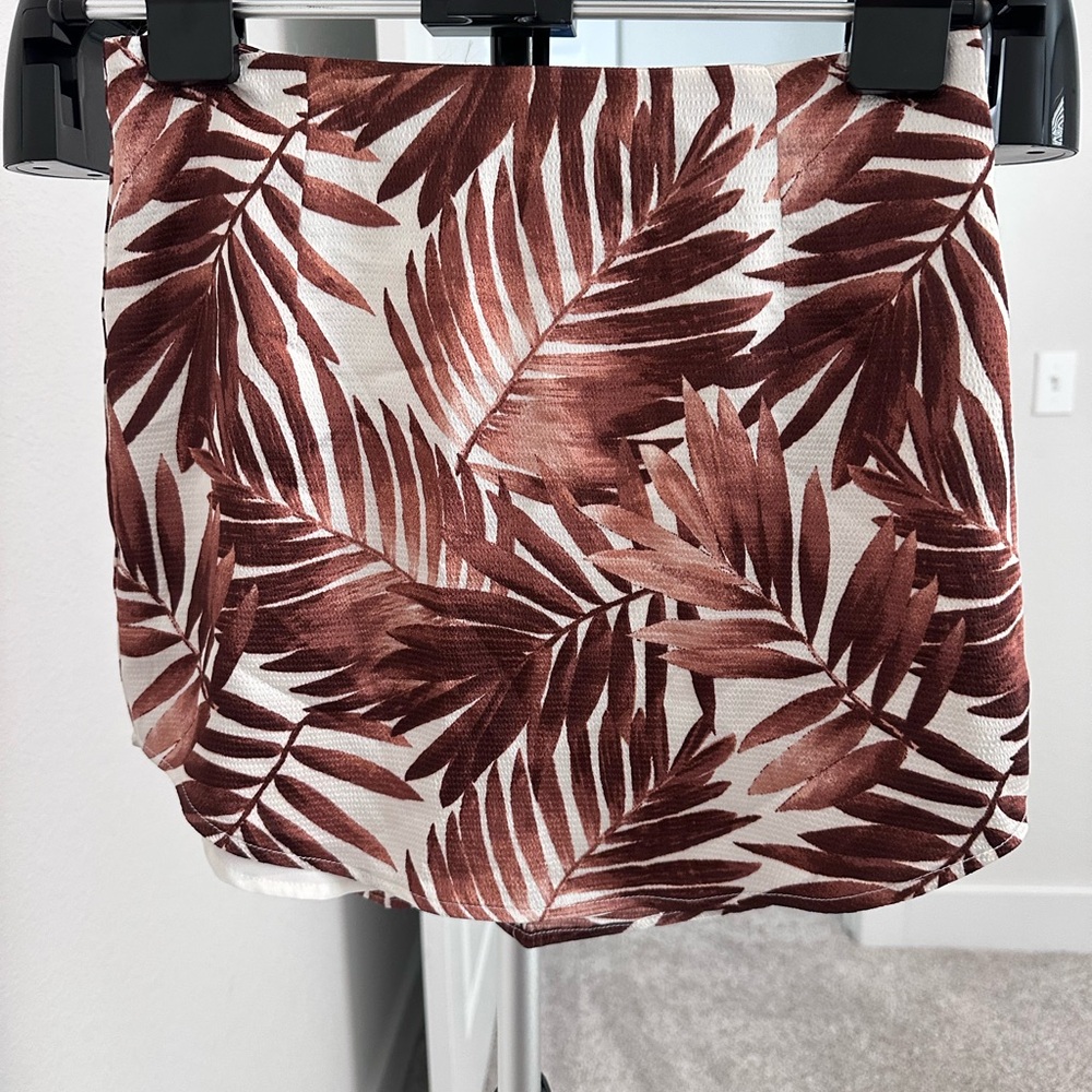 Forever 21 Tropical Leaf Skirt in Brown and White